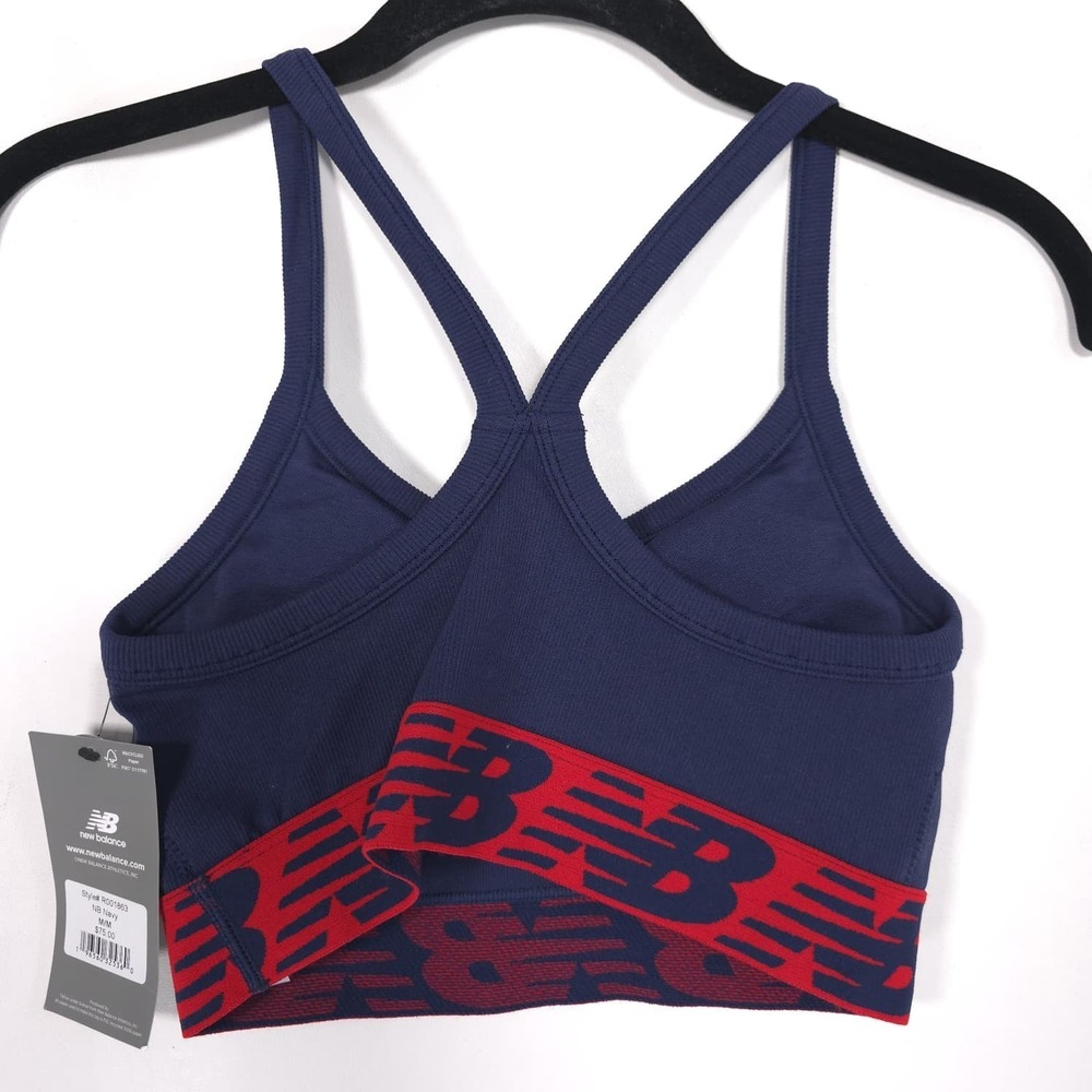 NEW BALANCE Womens New Set Bra Shorts Athletic MEDIUM Navy Red Sport R001863 - Picture 7 of 14